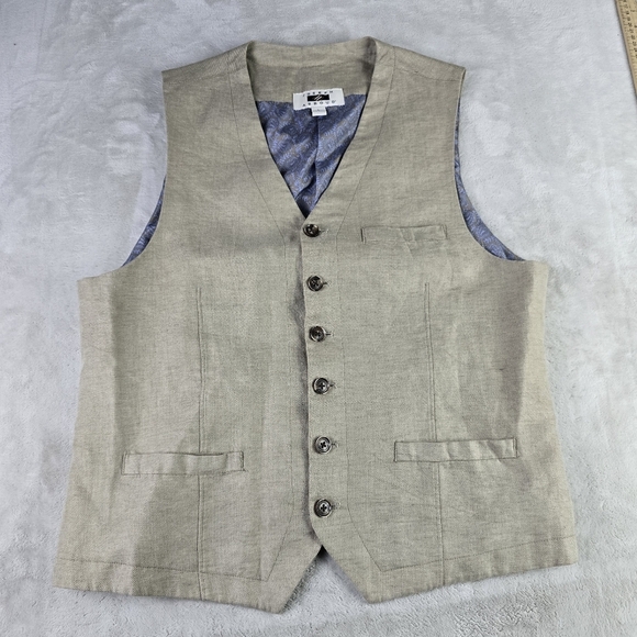 Joseph Abboud Beige Classic Linen Vest  Sz Lg - Picture 1 of 9